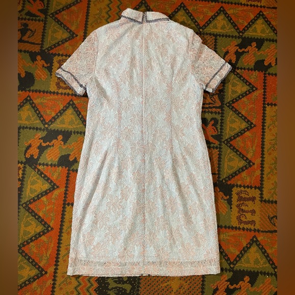 Light blue handmade dress, shimmering textured fabric, short sleeve - Picture 3 of 4